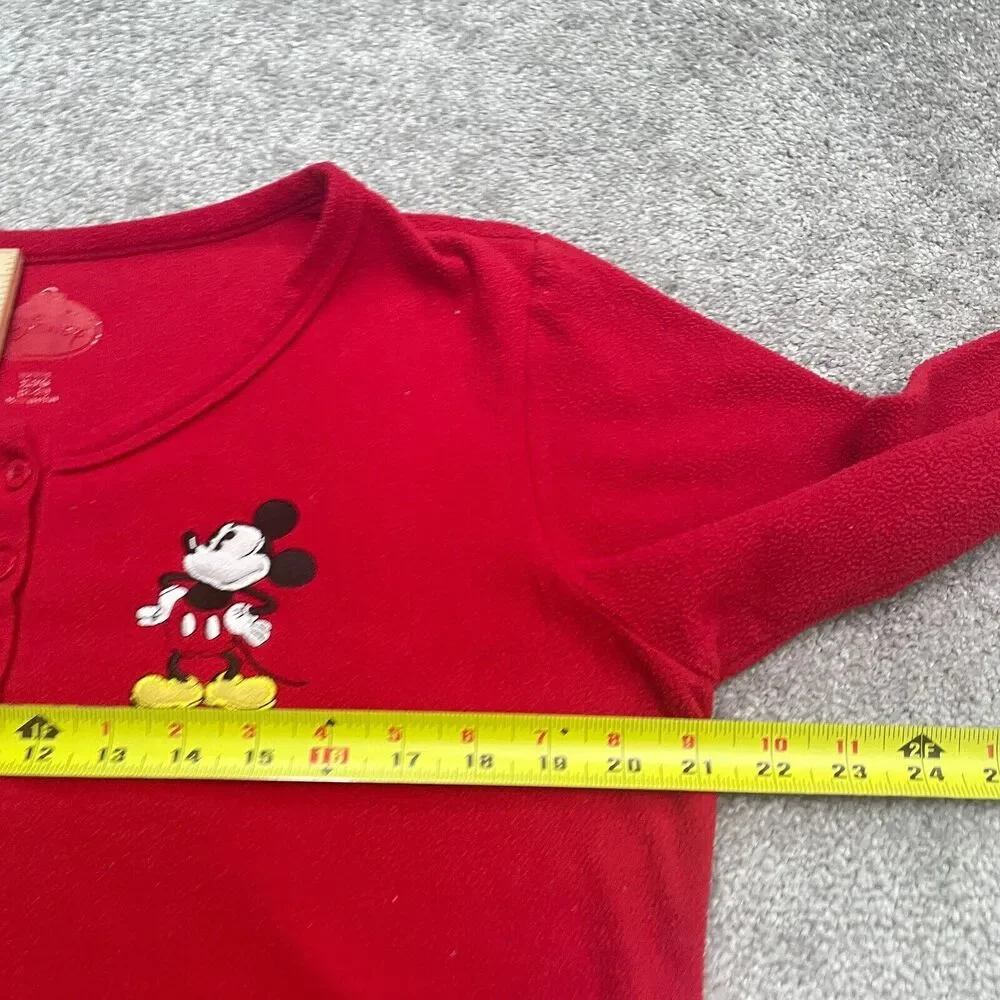 Disney Mickey Mouse Sleepwear Shirt Womens XL Red Henley Long Sleeve Pajama Top - Picture 8 of 11